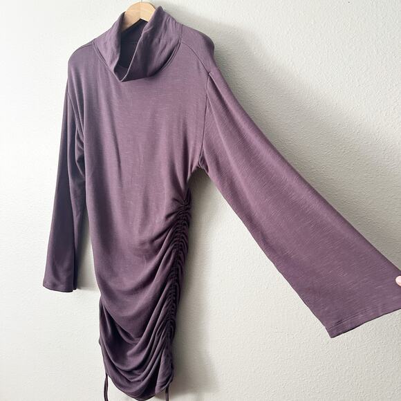 Daily Practice Anthro Long Sleeve Ruched Mini Dress Plum Women's Size Large - Picture 4 of 11